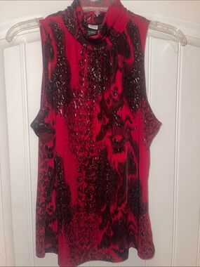 Studio Red & Black Mock Neck Sleeveless Tank